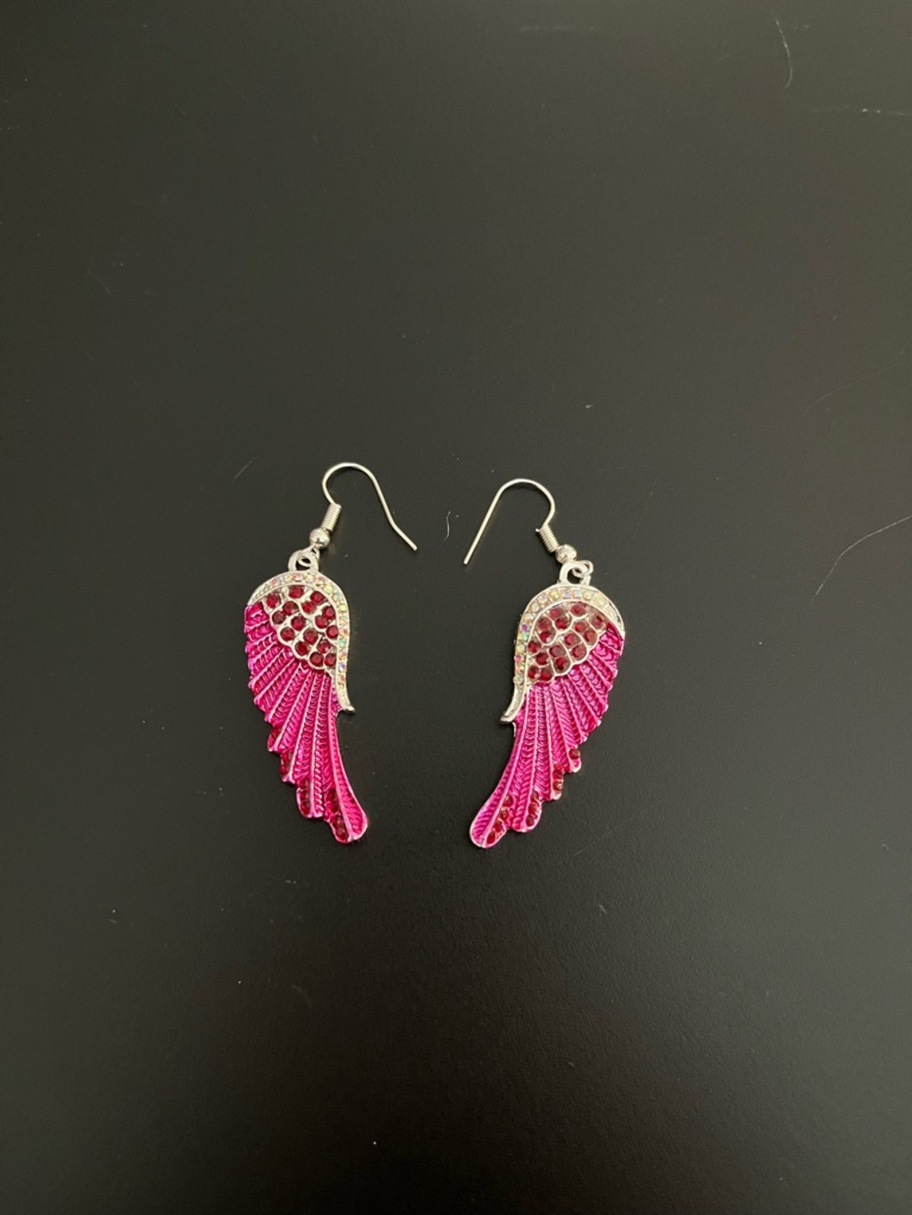 Dark Pink, Red and Silver Angel Wing Drop Earrings   NWT. - Picture 2 of 9